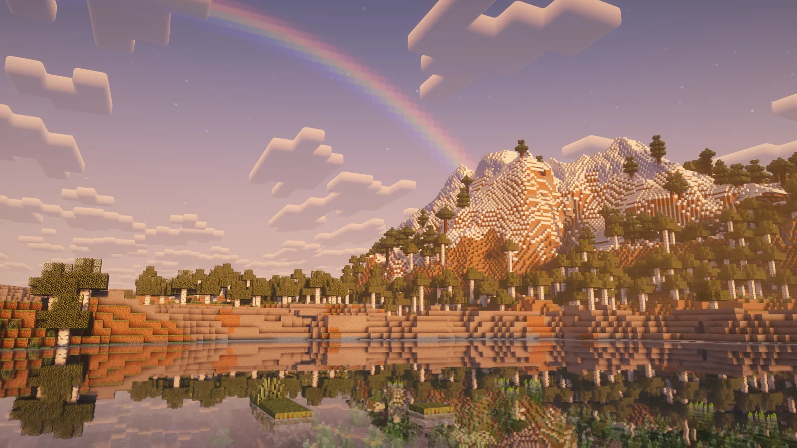 Complementary Reimagined water reflections of a mountain and rainbow