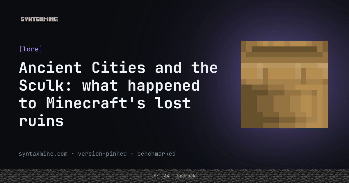 An abandoned Ancient City of deepslate and basalt overgrown with spreading sculk in the Deep Dark