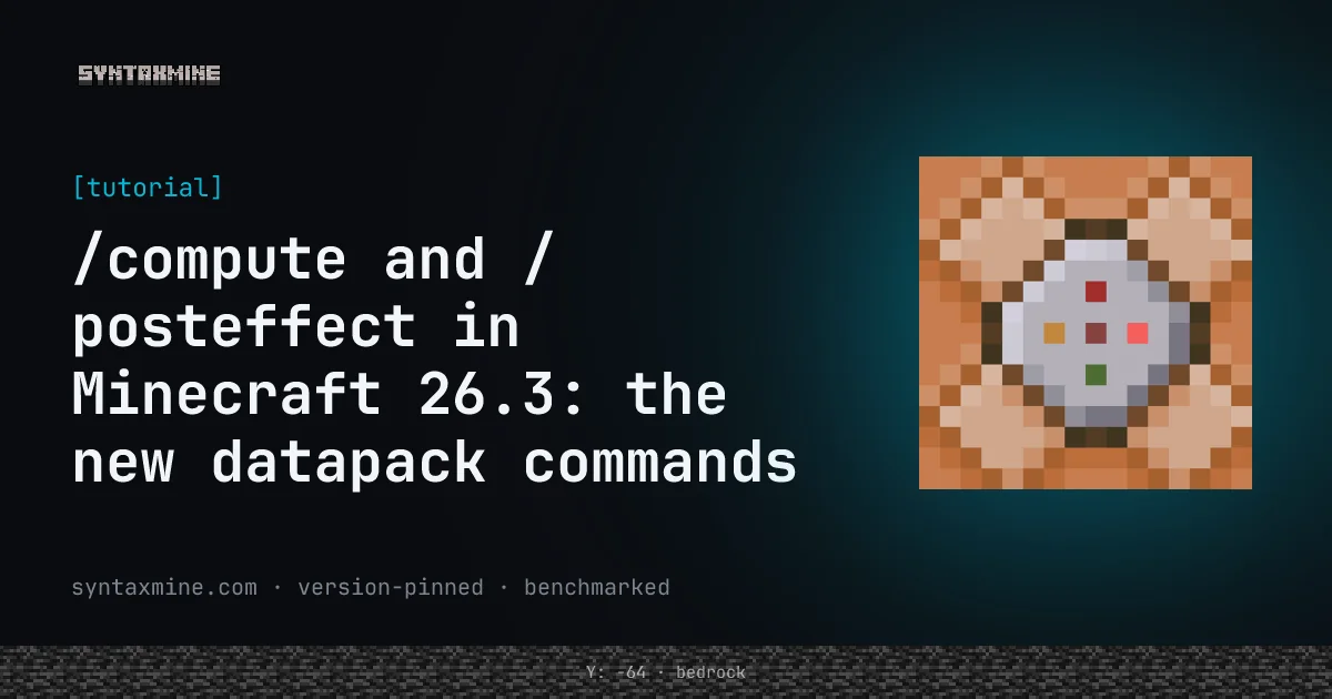 Command syntax and datapack logic representing the new Minecraft 26.3 commands