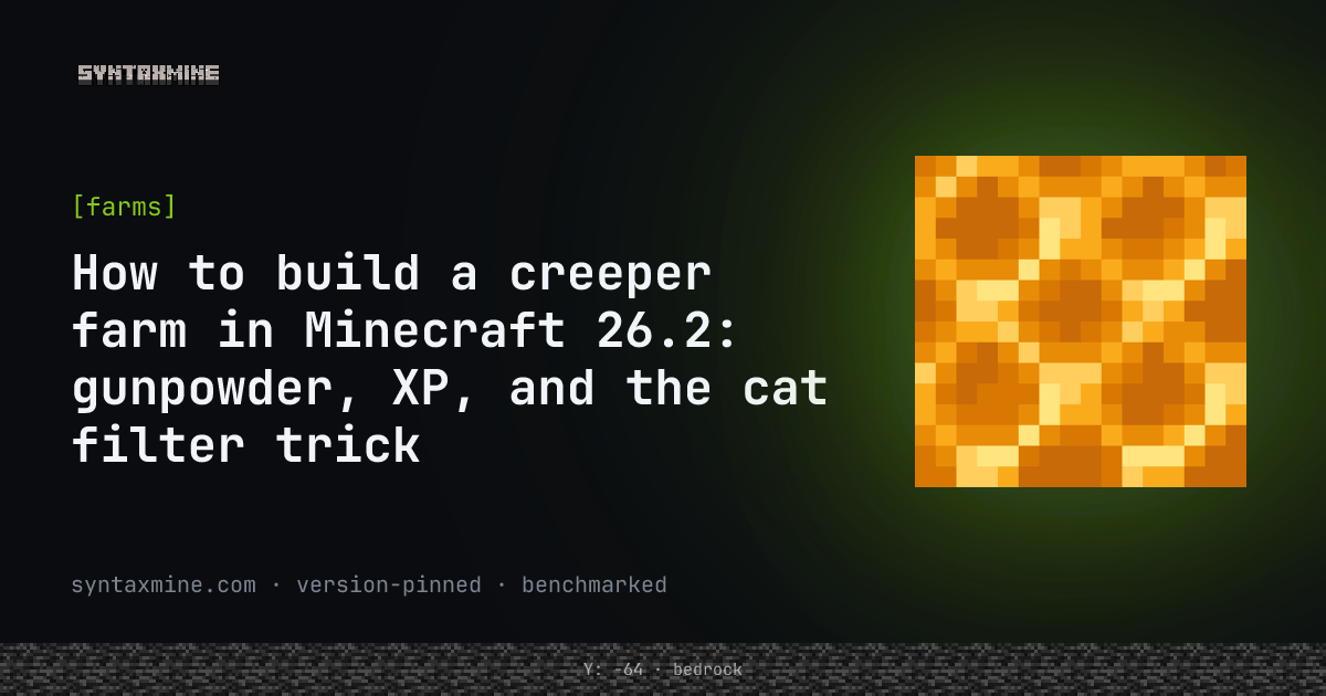 Creeper farm dark-room spawning platform in Minecraft 26.2