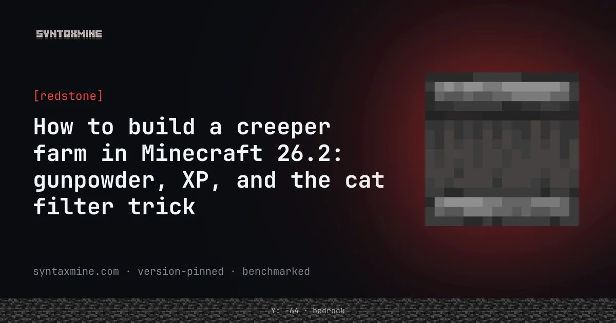 Creeper farm dark-room spawning platform in Minecraft 26.2