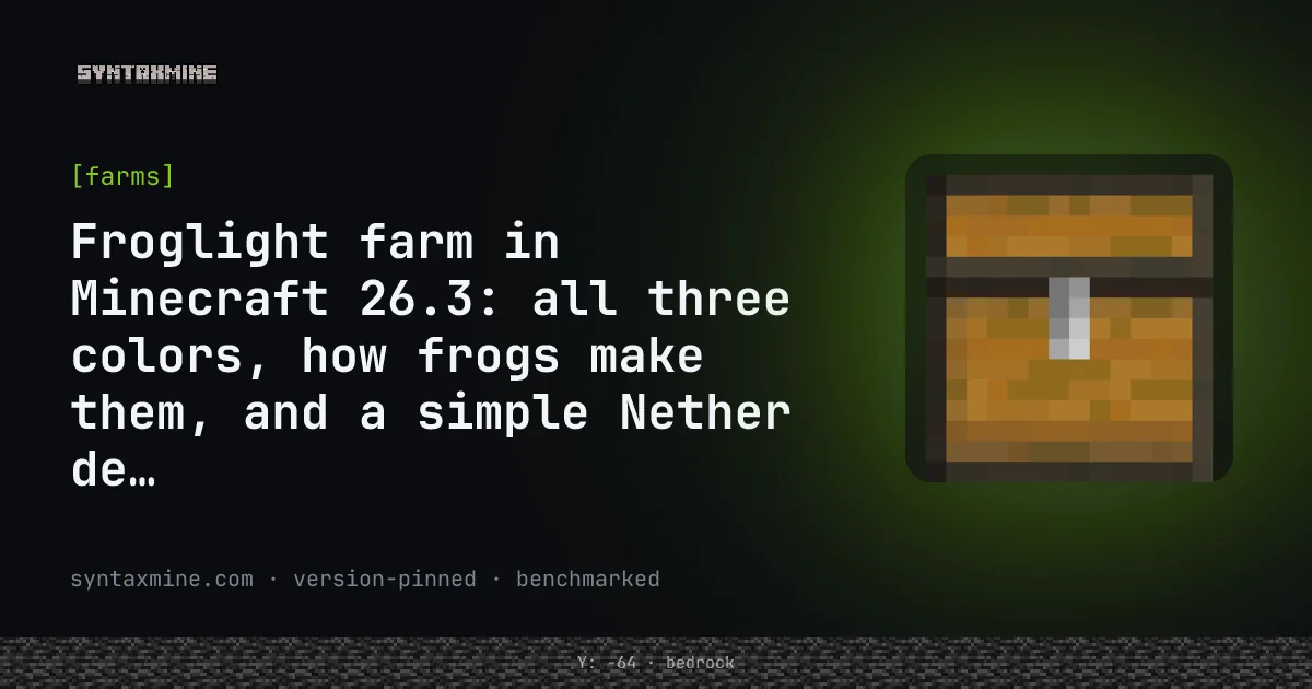 Ochre, verdant and pearlescent froglights from a frog farm in Minecraft
