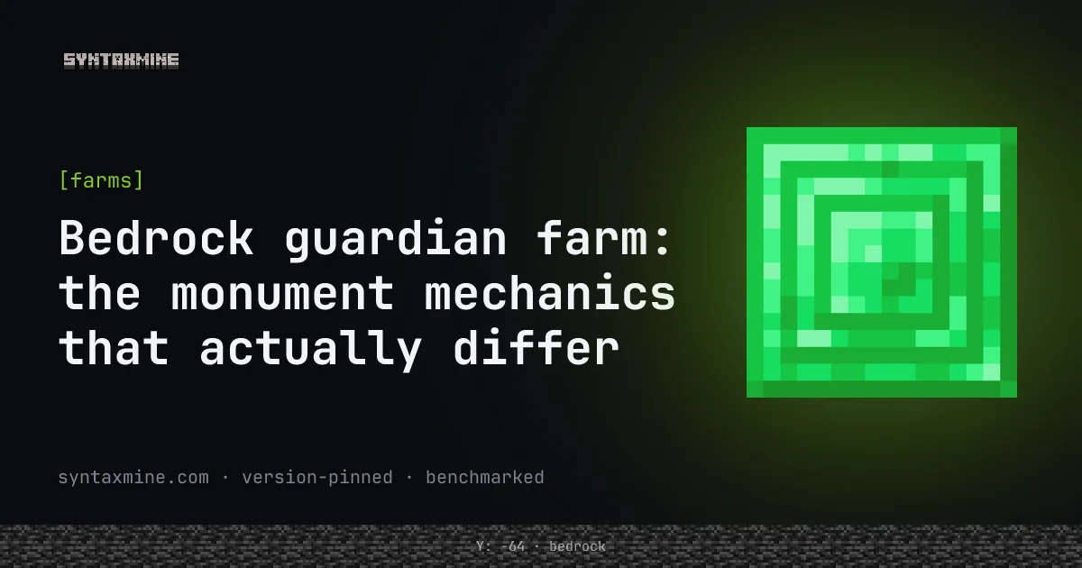 A drained ocean monument on Bedrock Edition converted into a guardian farm with prismarine and sea lanterns