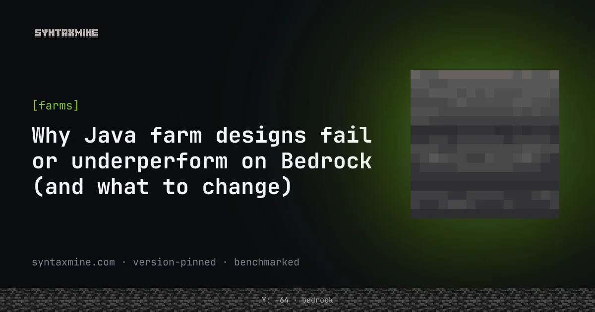 Split comparison of a Java Edition farm design failing to work on Bedrock Edition