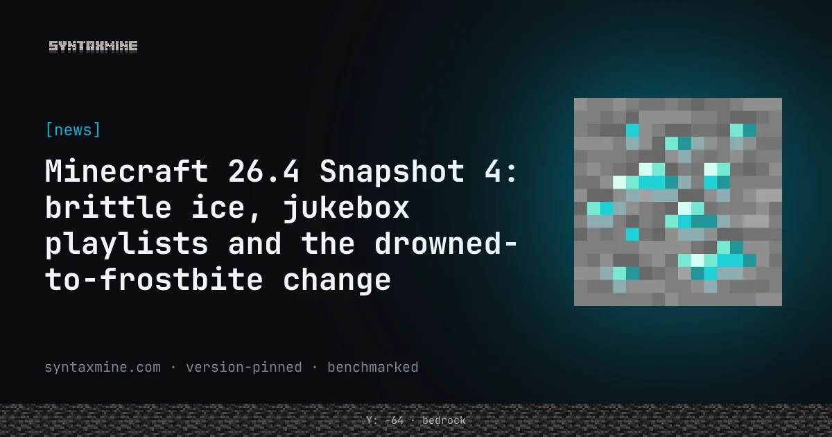 A jukebox with a chest on top in a Minecraft 26.4 ice cave