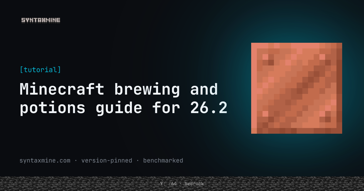 A brewing stand surrounded by ingredients producing glowing potions in Minecraft