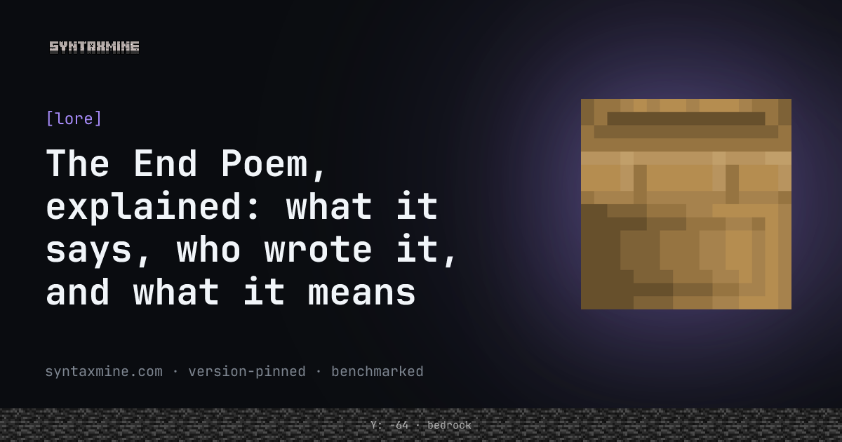 A player standing in darkness as pale text scrolls upward, the End Poem playing after the Ender Dragon's death