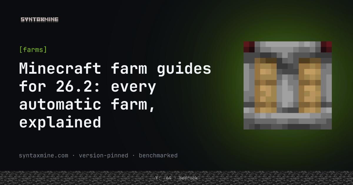 Collection of automatic Minecraft farm designs for version 26.2