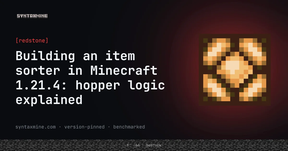 A multi-channel hopper item sorter wall feeding labeled storage chests in Minecraft