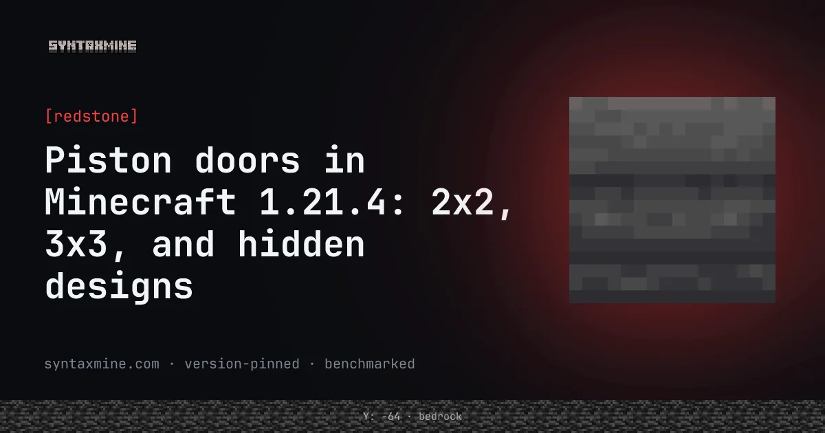A 3x3 piston door opening in a stone wall with sticky pistons and redstone wiring exposed in Minecraft