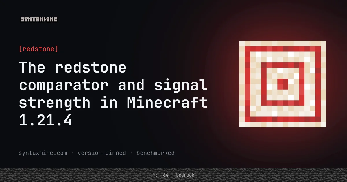 A redstone comparator reading container fullness next to a chest with redstone dust showing signal strength in Minecraft