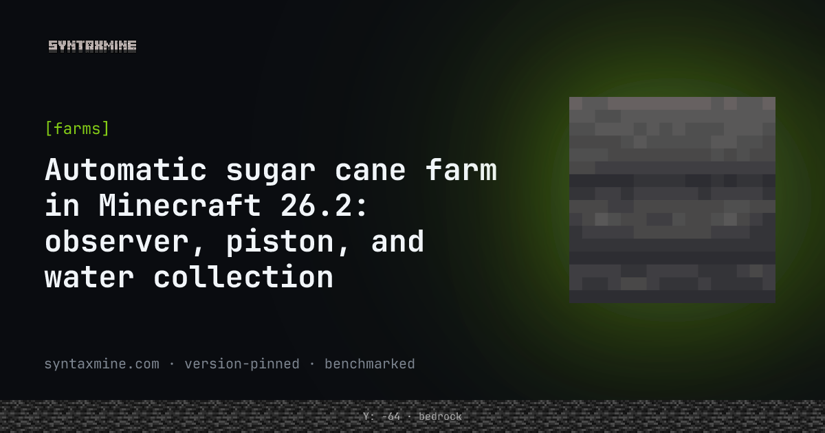 A row of sugar cane with observers and pistons behind each stalk, water channel below collecting drops into hoppers.