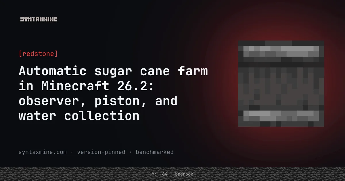 A row of sugar cane with observers and pistons behind each stalk, water channel below collecting drops into hoppers.