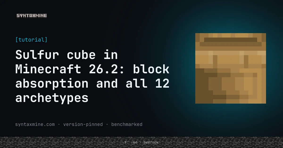 Sulfur cube mob absorbing a block in a Minecraft 26.2 sulfur cave