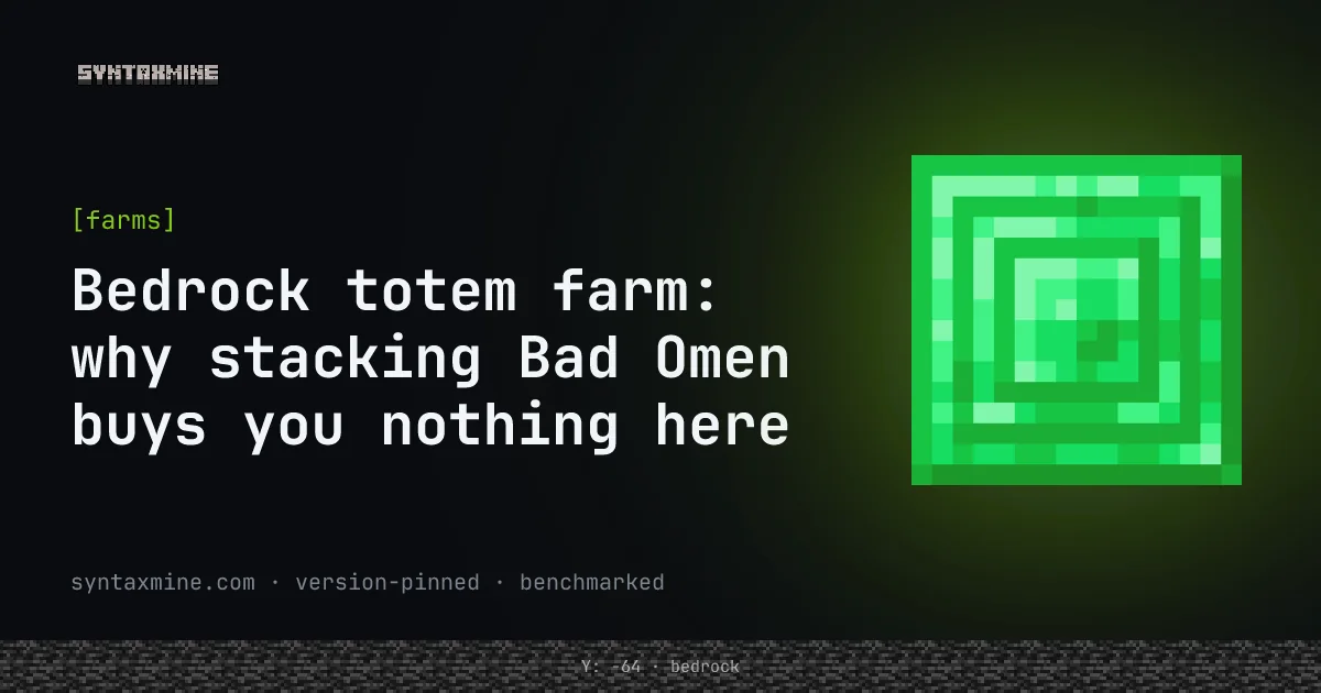 A Bedrock Edition totem farm kill chamber collecting totems from evokers during a raid