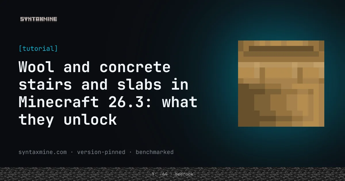Rows of colored wool and concrete stairs and slabs forming a rounded interior in Minecraft 26.3