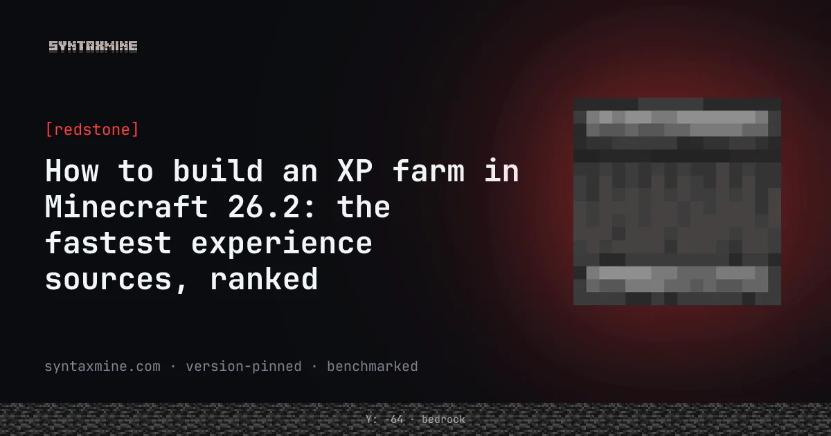 Dark-room mob XP farm with a player kill spot in Minecraft 26.2